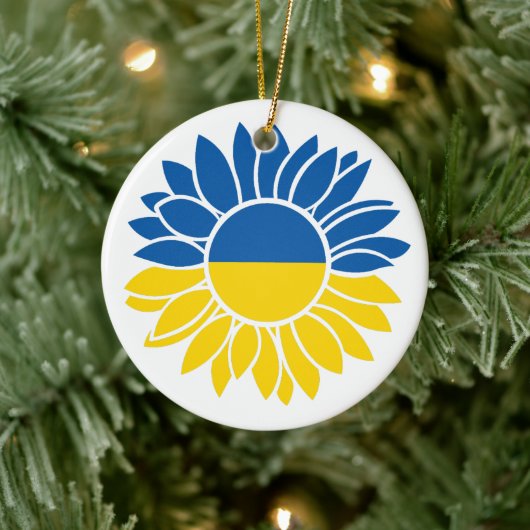 Sonnenblume unter ukrainischer Flagge Keramik Ornament (Baum)