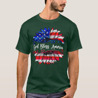 Sonnenblume US-Flagge Gott segne Amerikaner 4. Jul T-Shirt