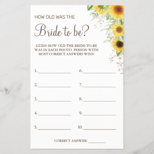 Sonnenblume Verrät wie alt sie war Spielkarte Flyer (Vorne)