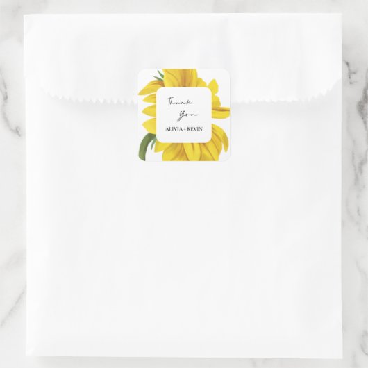 Sonnenblume Vielen Dank für Ihre Hochzeit Quadratischer Aufkleber (Tasche)
