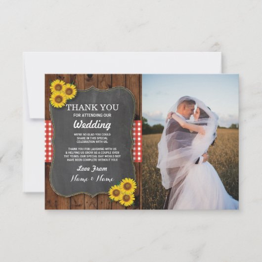 Sonnenblume Vielen Dank Verlobung Hochzeit Holz Fo Einladung (Vorderseite)