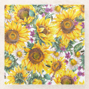 Sonnenblume Vintag: Gelbblüte im Sommer. Glasuntersetzer
