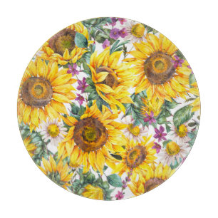 Sonnenblume Vintag: Gelbblüte im Sommer. Schneidebrett