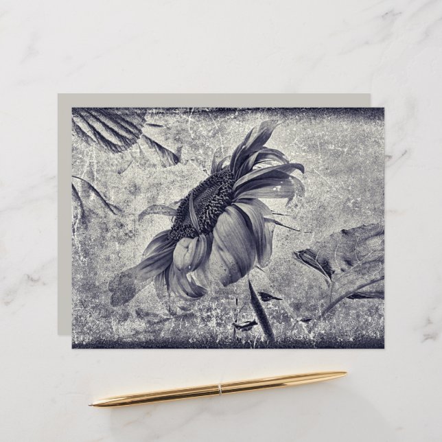 Sonnenblume Vintag Schwarz und Weiß Antike Textur (Vorderseite/Rückseite Beispiel)