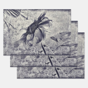 Sonnenblume Vintag Schwarz und Weiß Antike Textur Geschenkpapier Set