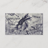Sonnenblume Vintag Schwarz-Weiß-Ephemische Textur Visitenkarte (Vorderseite)