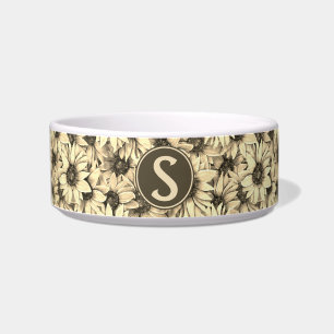 Sonnenblume Vintage Charm Sepia-Ton Haustier-Schüs Napf