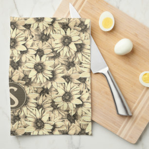 Sonnenblume Vintage Charm Sepia-Ton Küchenhandtuch Geschirrtuch