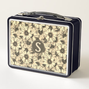 Sonnenblume Vintage Charm Sepia-Ton-Lunchbox Metall Brotdose