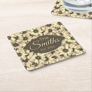 Sonnenblume Vintage Charm Sepia-Ton Papier Unterse Rechteckiger Pappuntersetzer