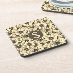 Sonnenblume Vintage Charm Sepia-Ton Plastik-Geträn Getränkeuntersetzer