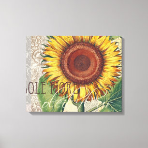 Sonnenblume Vintage Damast Blumenkunst Leinwanddruck