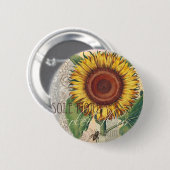 Sonnenblume Vintage Damast Blumenmuster Kunst Button (Vorne & Hinten)