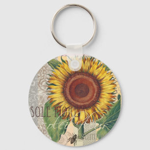 Sonnenblume Vintage Damast Blumenmuster Kunst Schlüsselanhänger