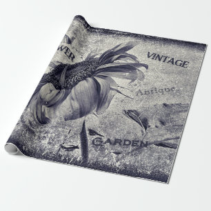Sonnenblume Vintage Schwarz-Weiß-Ephemera-Textur Geschenkpapier