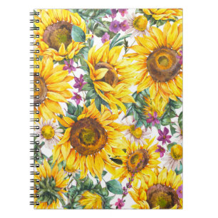 Sonnenblume Vintage: Sommergelbe Blüte. Notizblock