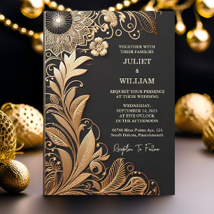 Sonnenblume Vintage Spitze Goldene Foil Embossed W Magneteinladung