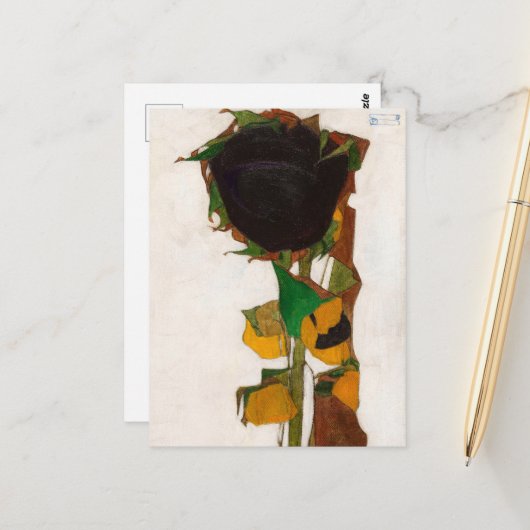 Sonnenblume von Egon Schiele Postkarte (Vorderseite/Rückseite Beispiel)