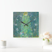 Sonnenblume von Klimt, Vintage Blume Jugendstil Quadratische Wanduhr (Zuhause)