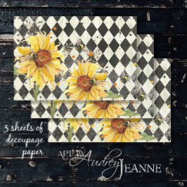 Sonnenblume w Bienen Black Ephemera Right Decoupag Geschenkpapier Set