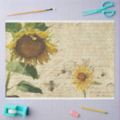 Sonnenblume w Bienen Skript Ephemera Vintage Decou Seidenpapier (Basteln)