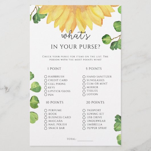 Sonnenblume, was in deinem Geldbeutel-Spiel ist (Vorderseite)