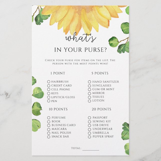 Sonnenblume, was in deinem Geldbeutel-Spiel ist (Vorderseite)