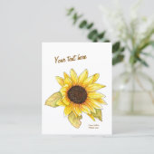 Sonnenblume Wasserfarbe anpassbare Postkarte (Stehend Vorderseite)