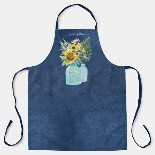 Sonnenblume Wasserfarbe Blumenblauer Navy Blauer N Schürze (Vorderseite)