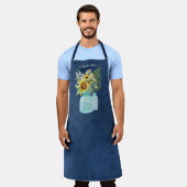 Sonnenblume Wasserfarbe Blumenblauer Navy Blauer N Schürze (Getragen)