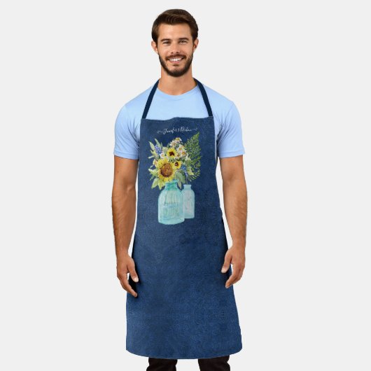 Sonnenblume Wasserfarbe Blumenblauer Navy Blauer N Schürze (Getragen)