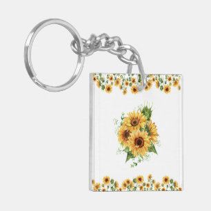 Sonnenblume Wasserfarbe – Florales Grafikdesign Schlüsselanhänger