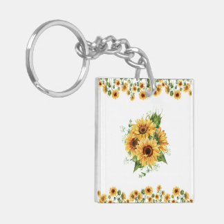 Sonnenblume Wasserfarbe – Florales Grafikdesign Schlüsselanhänger