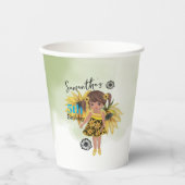 Sonnenblume Wasserfarbe Fünfte Girl Geburtstag Pappbecher (Vorderseite)