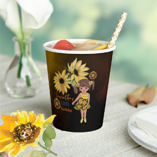 Sonnenblume Wasserfarbe Fünfte Girl Geburtstag Pappbecher