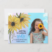 Sonnenblume Wasserfarbe Fünftes Girl Foto Geburtst Dankeskarte (Vorderseite)