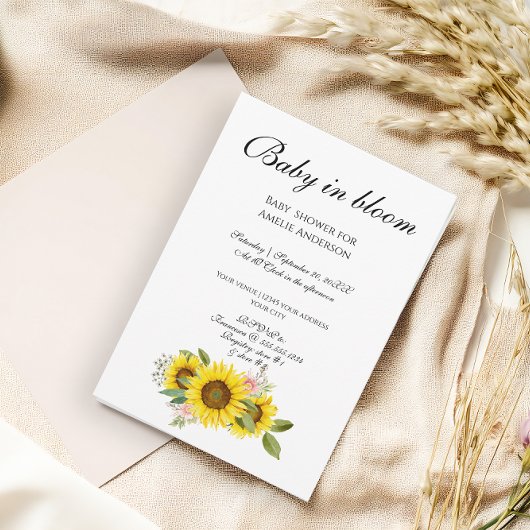 Sonnenblume Wasserfarbe Rosa Blumendusche Einladung