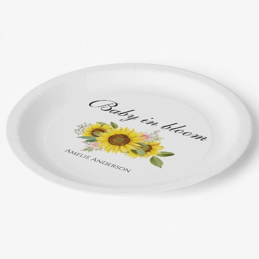 Sonnenblume Wasserfarbe Rosa Blumendusche Pappteller (Schrägansicht)