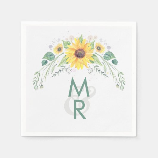 Sonnenblume Wasserfarbe Rustikale Hochzeit Serviette (Vorderseite)