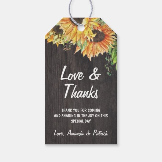 Sonnenblume Wasserfarbe Rustikale Hochzeit Vielen Geschenkanhänger (Vorderseite)