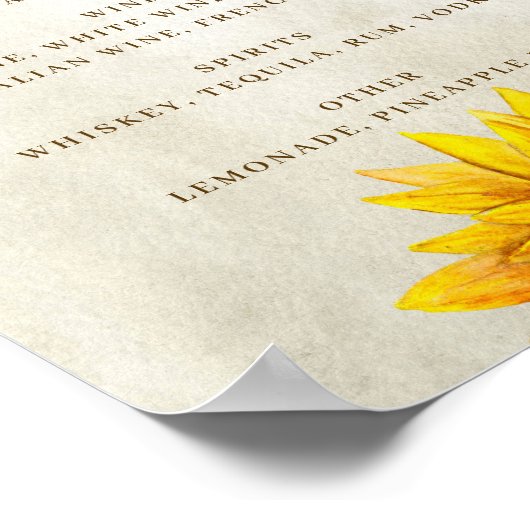Sonnenblume Wasserfarbe Rustikale Hochzeitgetränke Poster (Ecke)