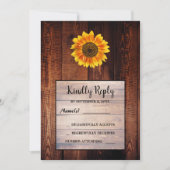 Sonnenblume Wasserfarbe rustikale Holzhochzeit RSV Einladung (Vorderseite)