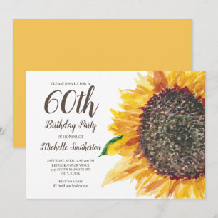 Sonnenblume Wasserfarbe Weiß 60. Geburtstag Einladung