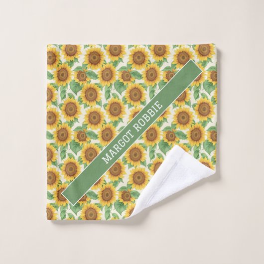 Sonnenblume Wasserfarben Personalisiertes Muster Badhandtuch Set (Waschlappen)