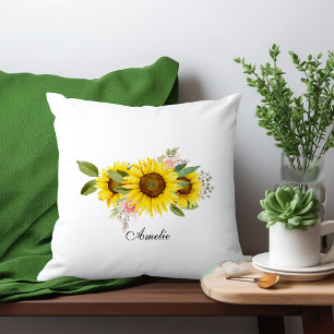 Sonnenblume Watercolor Rosa Floral Kissen