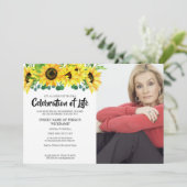 Sonnenblume weck der Feier des Lebens mit Foto Einladung (Stehend Vorderseite)