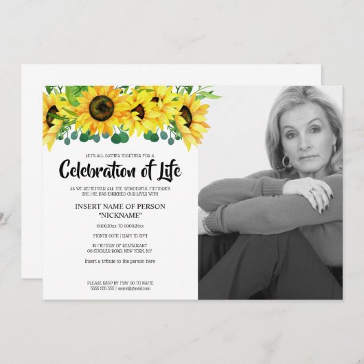 Sonnenblume weck Feiern | BW-Foto Einladung (Vorne/Hinten)
