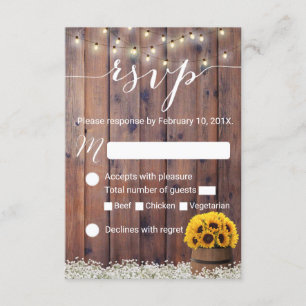 Sonnenblume Wein Barrel Rustic Wedding RSVP Karte