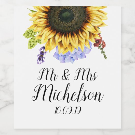 Sonnenblume Weinetikett (Einzelnes Label)