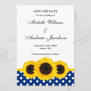 Sonnenblume Weiß und Blau Polka Dot Save the Date